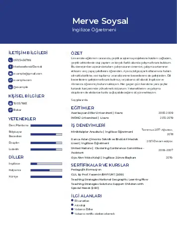 Yabancı Dil Öğretmeni Cv Örnekleri cv indir